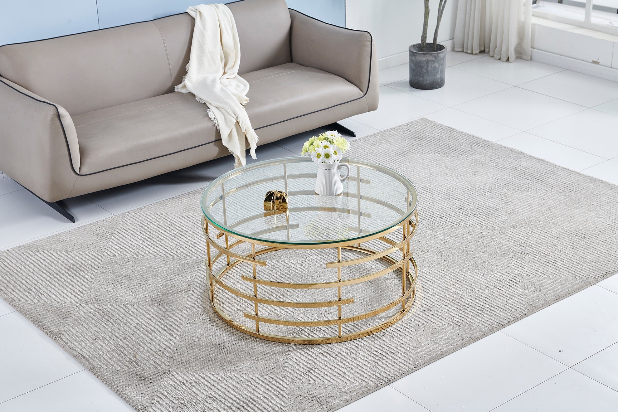 TABLE BASSE MONACO PIED DORÉ TRANSPARENT ACCESS MEUBLE