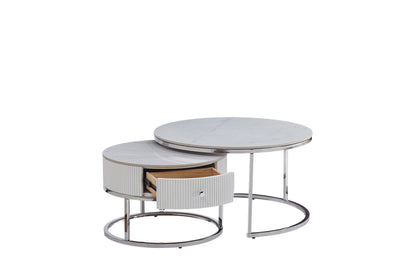 Table basse GIGOGNE SAMIRA avec tiroir céramique en marbre blanc ACCESS MEUBLE