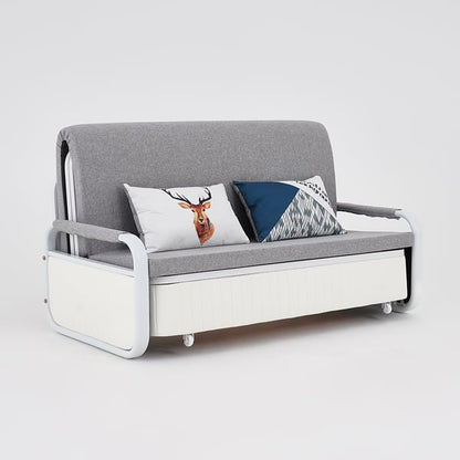 CANAPÉ-LIT CONVERTIBLE GRIS CLAIR REMBOURRAGE EN COTON ET LIN AVEC RANGEMENT ACCESS MEUBLE