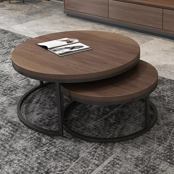 Table basse Gigogne ronde en noyer et gris ACCESS MEUBLE