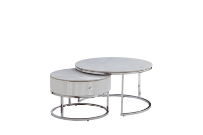 Table basse GIGOGNE SAMIRA avec tiroir céramique en marbre blanc ACCESS MEUBLE