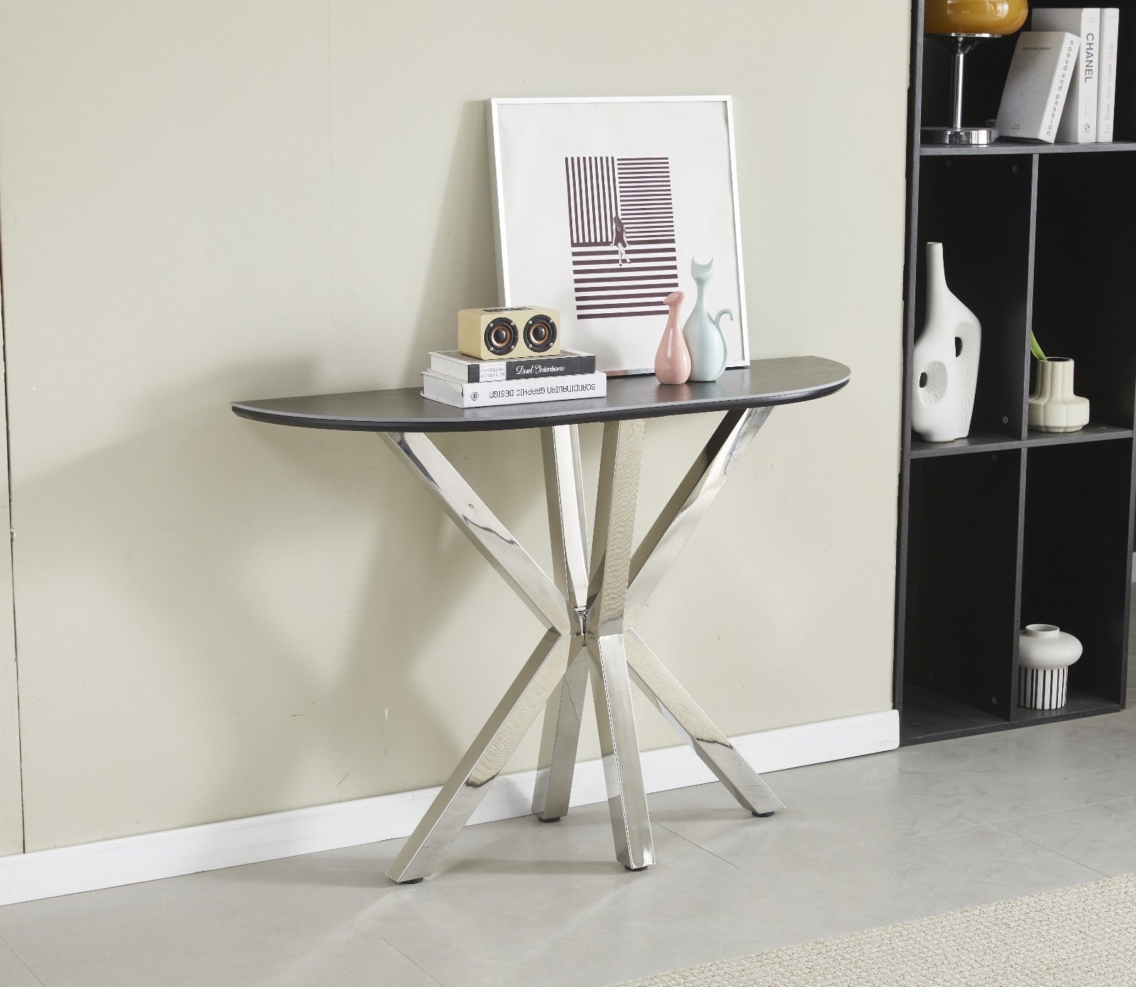 CONSOLE CERAMIQUE OPHELIA MARBRE GRIS CHROME ACCESS MEUBLE