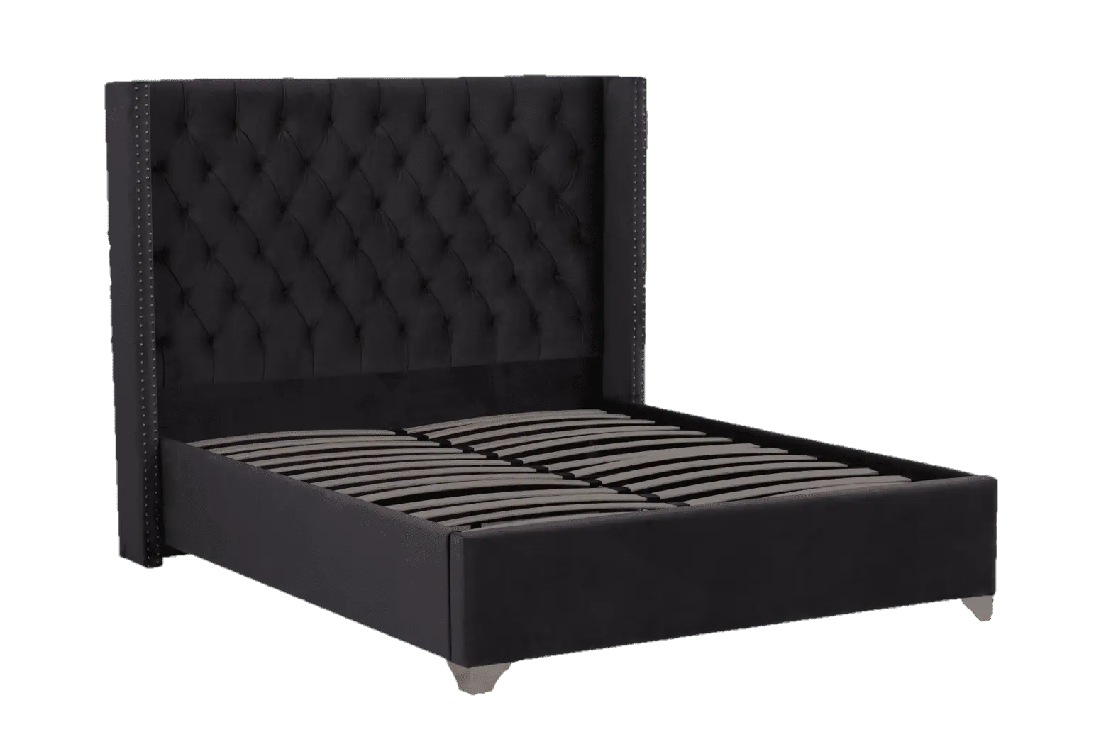 LIT DOUBLE CLOUTE CAPITONNE VELOURS NOIR ACCESS MEUBLE