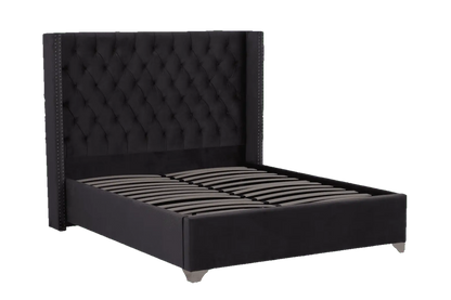 LIT DOUBLE CLOUTE CAPITONNE VELOURS NOIR ACCESS MEUBLE