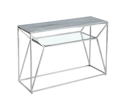 CONSOLE CHERYL EN CHROME MARBRE BLANC ACCESS MEUBLE