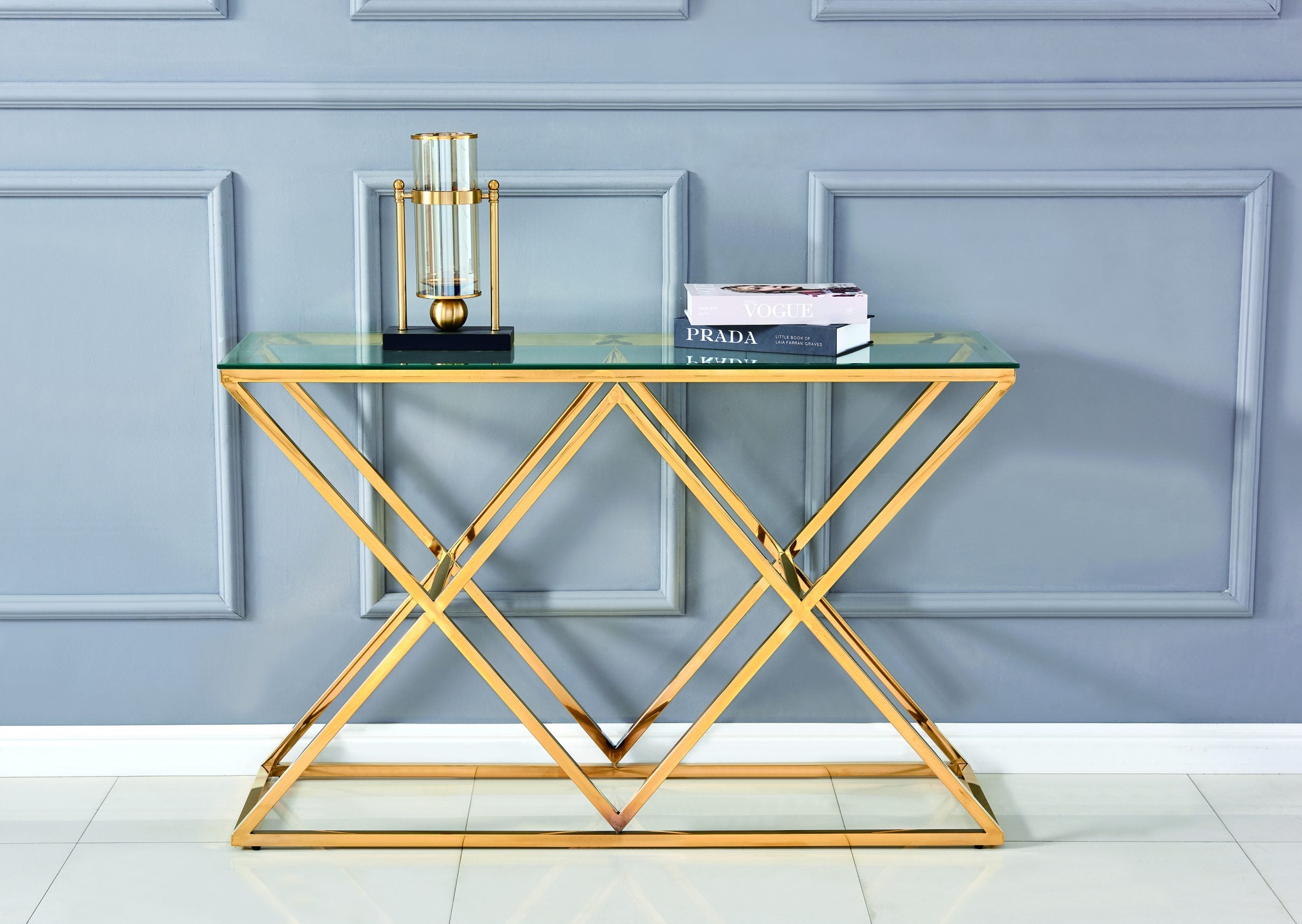 CONSOLE TRIANGLE GOLD TRANSPARENT ACCESS MEUBLE