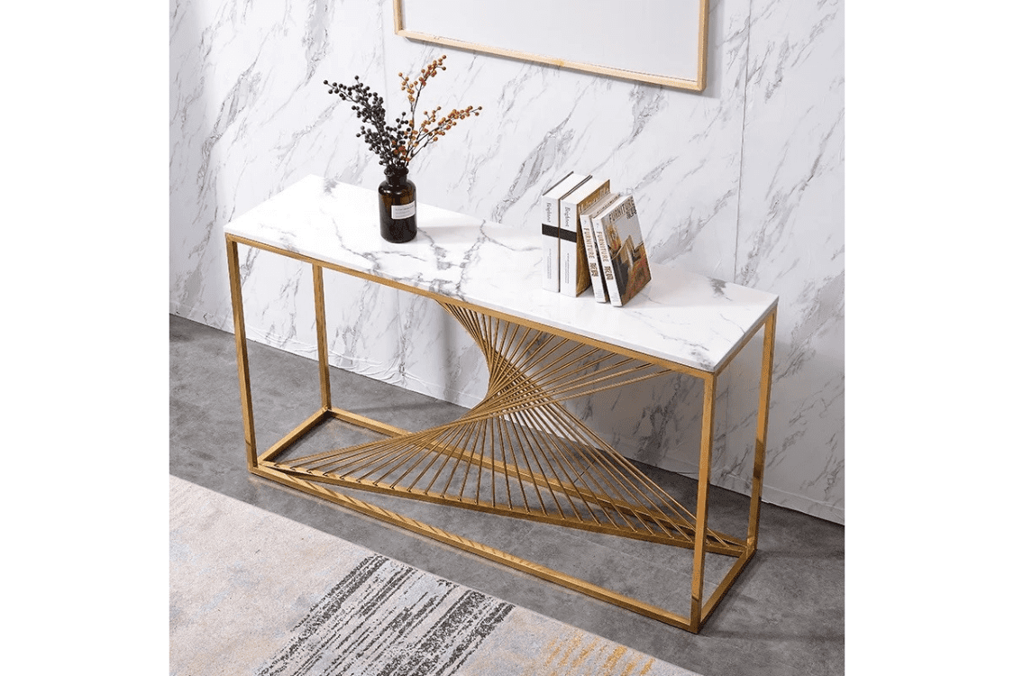 CONSOLE BRITTANY GOLD MARBRE BLANC ACCESS MEUBLE