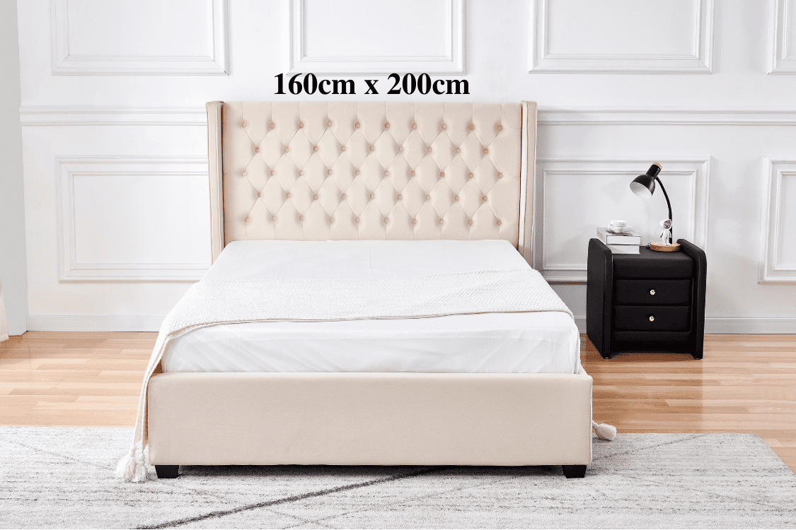 LIT ERES CAPITONNE VELOURS BEIGE 160x200 cm ACCESS MEUBLE