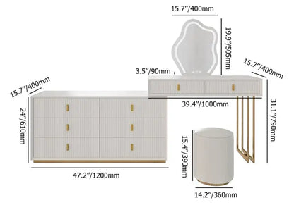 Ensemble de coiffeuse à 6 tiroirs avec tabouret et miroir ACCESS MEUBLE