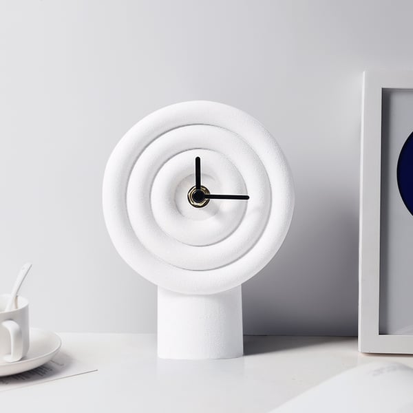 Horloge de table minimaliste en résine blanche à cercle géométrique, pointeur noir, décoration de bureau ACCESS MEUBLE