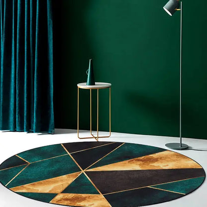 Tapis d'intérieur rond moderne vert, noir et or ACCESS MEUBLE