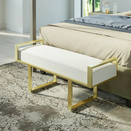 Banc OTTOMAN rembourré en lin blanc pour fin de lit ACCESS MEUBLE