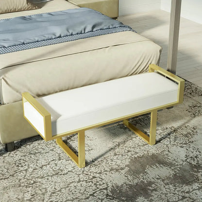 Banc OTTOMAN rembourré en lin blanc pour fin de lit ACCESS MEUBLE