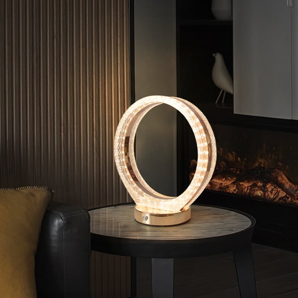 Lampe de table Circle Crystal Lampe de bureau sans fil en or rose avec LED intégrée à intensité variable ACCESS MEUBLE