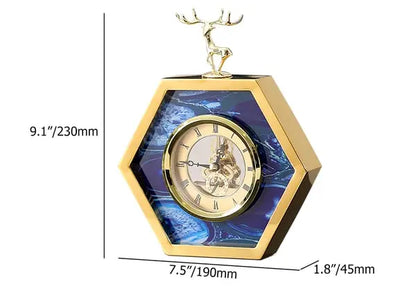 Horloge de bureau hexagonale en métal et agate au design glamour en forme de tête de cerf, décoration d'intérieur, horloge de table dorée ACCESS MEUBLE