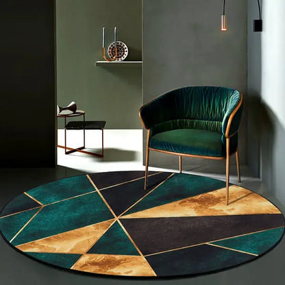 Tapis d'intérieur rond moderne vert, noir et or ACCESS MEUBLE