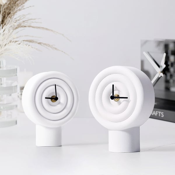 Horloge de table minimaliste en résine blanche à cercle géométrique, pointeur noir, décoration de bureau ACCESS MEUBLE