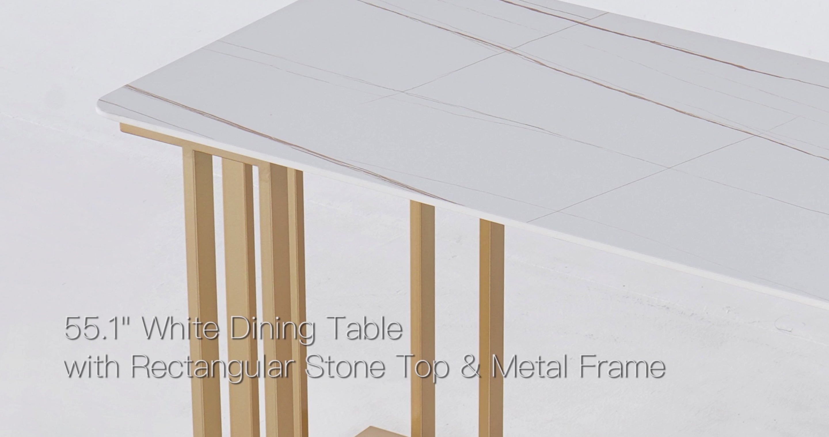 Table de salle à manger blanche  avec dessus rectangulaire en pierre frittée